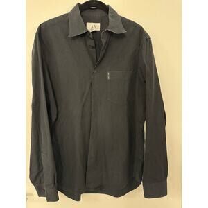 Armani Exchange Men's Black Stone Washed Cotton Button Down Shirt Size Medium